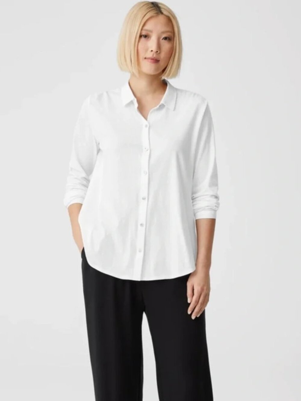 Eileen Fisher Oversized Organic Cotton Easy Jersey Shirt Size L White